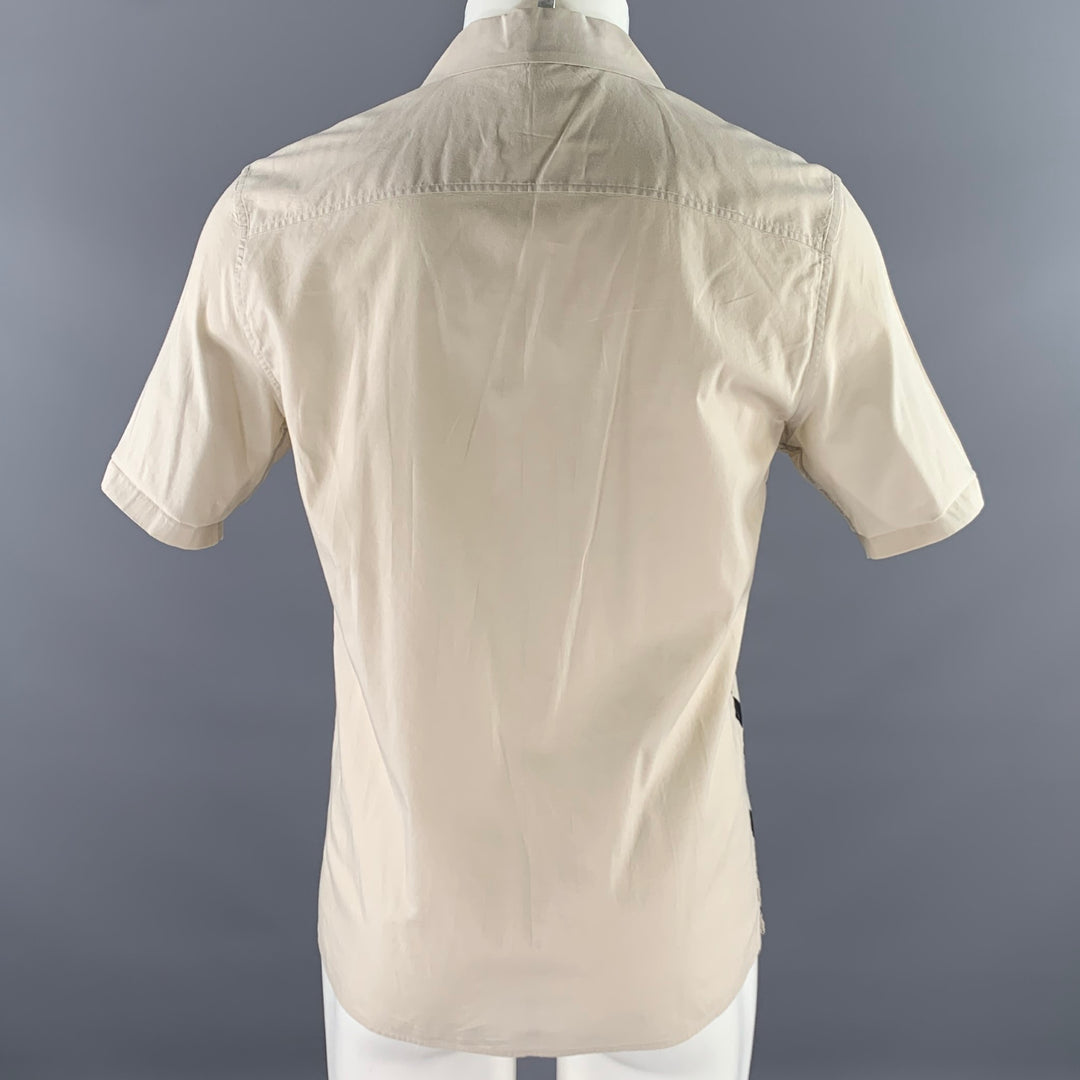 BOTTEGA VENETA Size S Khaki Black Checkered Cotton Camp Short Sleeve Shirt