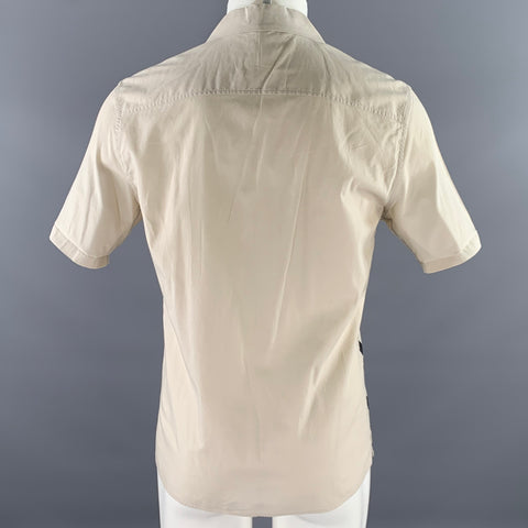 BOTTEGA VENETA Size S Khaki Black Checkered Cotton Camp Short Sleeve Shirt