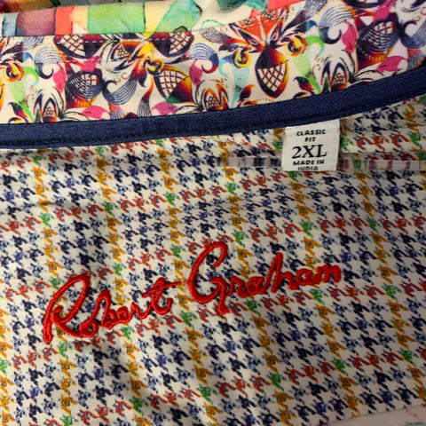 ROBERT GRAHAM Size XXL White Watercolor Geometric Short Sleeve Shirt