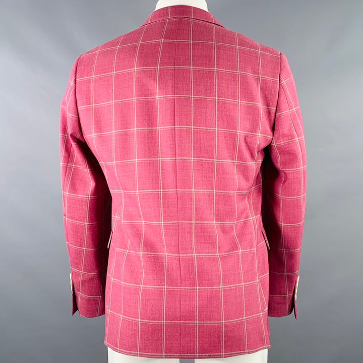 TALLIA Size 38 White Raspberry Window Pane Wool Blend Sport Coat