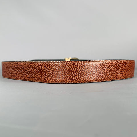 SALVATORE FERRAGAMO Size 34 Brown Black Pebble Grain Leather Belt