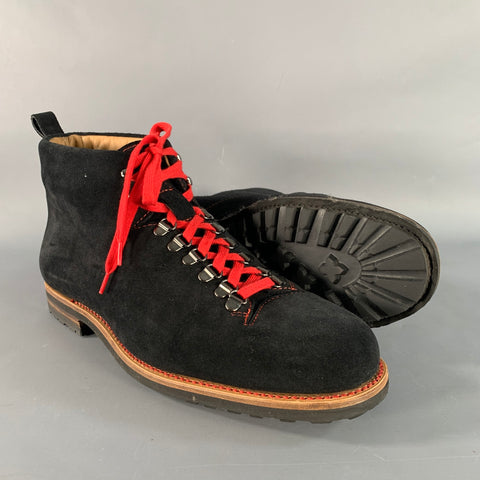 PAUL STUART Size 12 Black Red Textured Leather Lace Up Boots