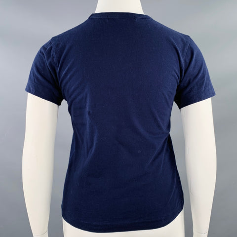 COMME des GARCONS PLAY Size L Navy Red Jersey Applique T-Shirt