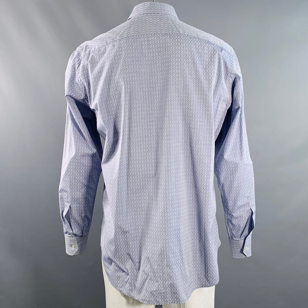 ETRO Size XL Blue Jacquard Cotton Curved Cutaway Long Sleeve Shirt