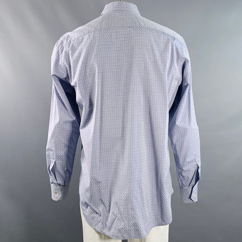 ETRO Size XL Blue Jacquard Cotton Curved Cutaway Long Sleeve Shirt