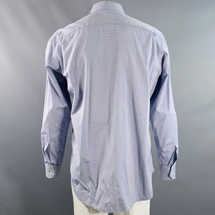 ETRO Size XL Blue Jacquard Cotton Curved Cutaway Long Sleeve Shirt