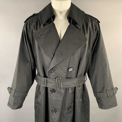 BURBERRYS Chest Size S Black Solid Cotton Blend Double Breasted Coat