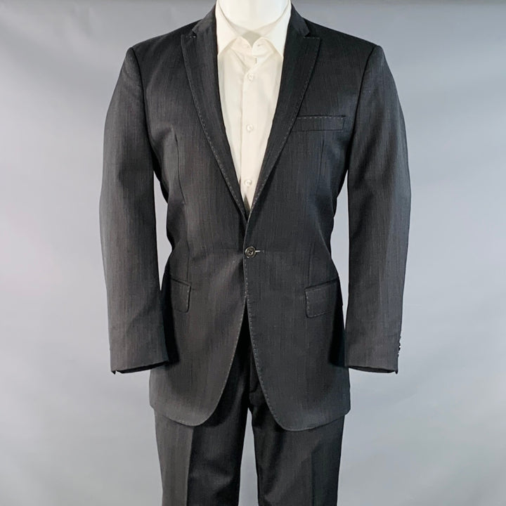 J. LINDEBERG Size 40 Regular Black Grey Wool Peak Lapel Single Button Suit