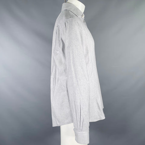 HERMES Size M Grey Woven Cotton Button Up Long Sleeve Shirt