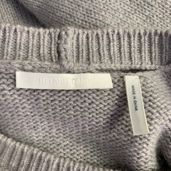 HELMUT LANG Size L Light Grey Wool Yak Cashmere Knit Distressed Crew Neck Sweater
