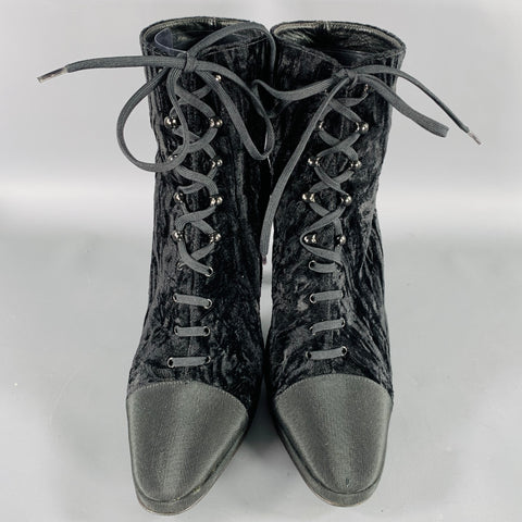 ANNE KLEIN Size 8 Black Velvet Cap Toe Lace-Up Boots