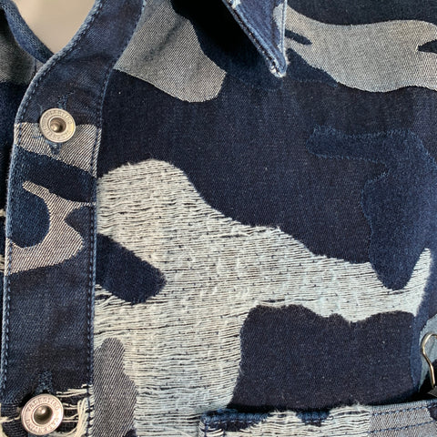 VALENTINO Chemise à manches longues en coton camouflage indigo taille 42 coupe oversize