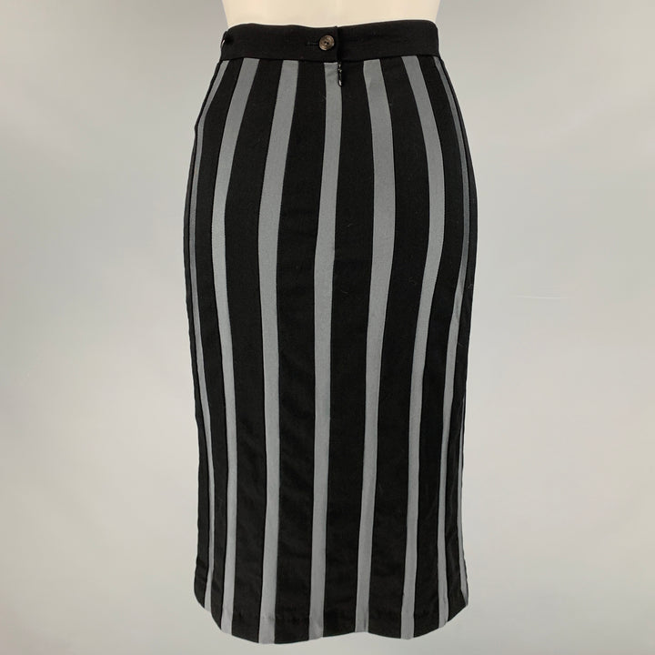 JEAN PAUL GAULTIER Size 4 Black Grey Stripe Pencil Skirt