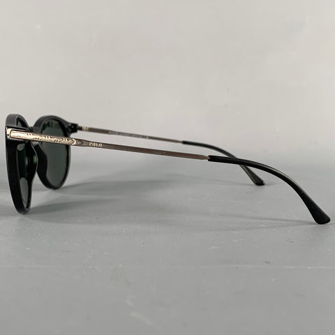 RALPH LAUREN Black Silver Acetate Round Sunglasses