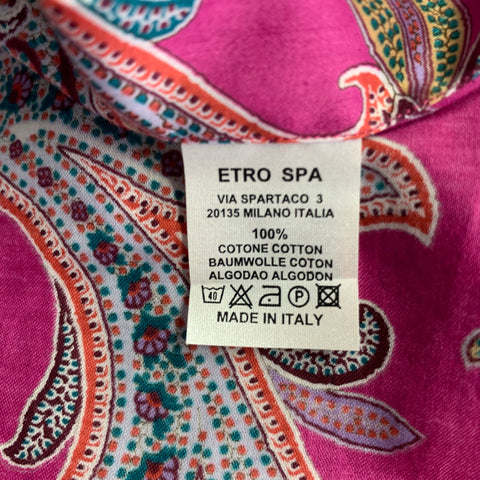 ETRO Size L Magenta Multi Color Paisley Cotton Button Up Long Sleeve Shirt
