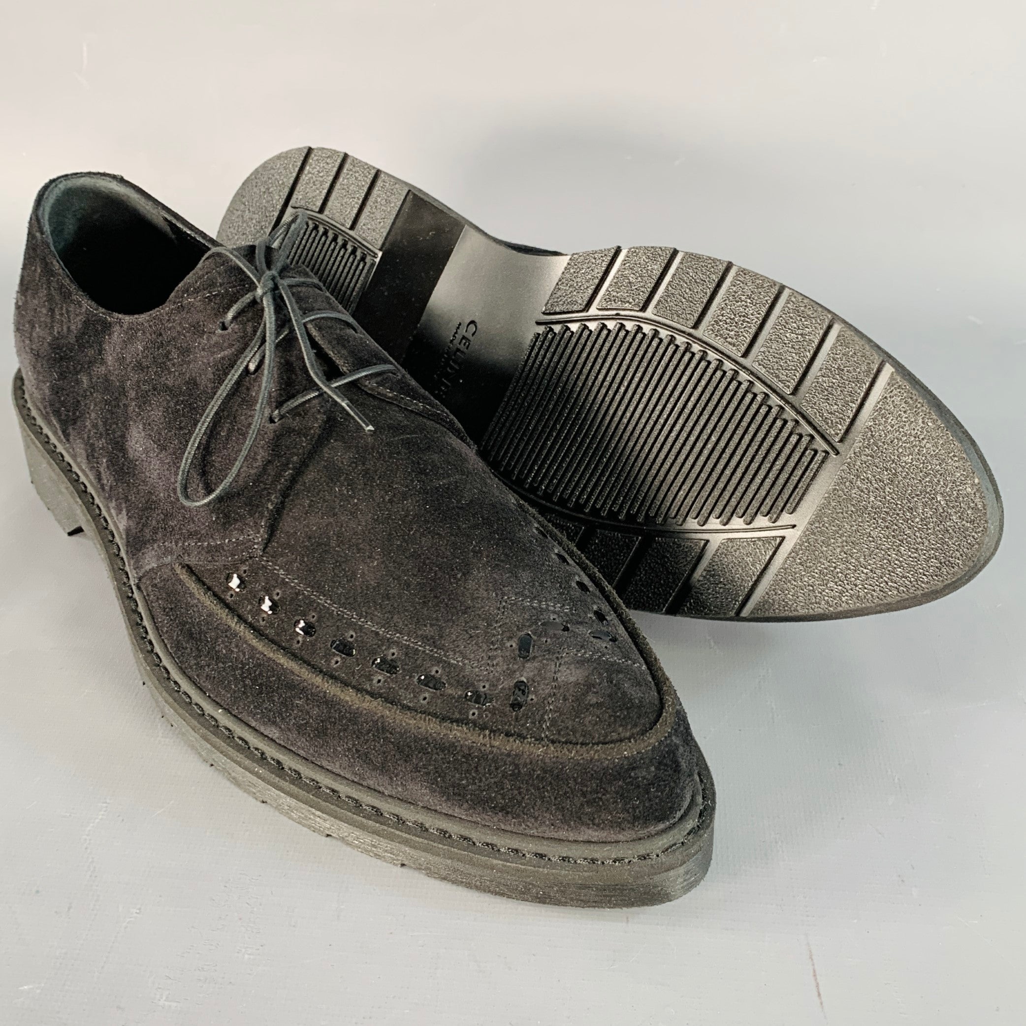CELINE by HEDI SLIMANE FW19 Size 10.5 Black Suede Creeper Lace-Up
