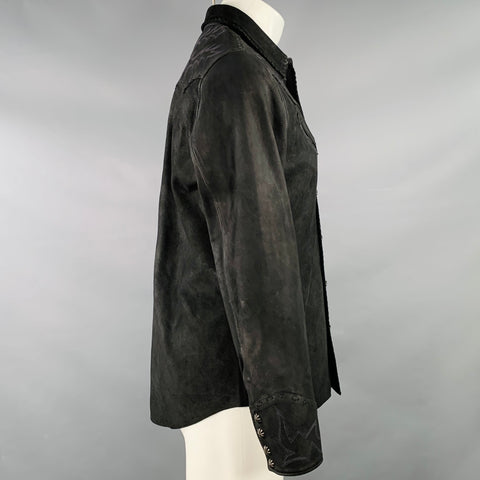 RRL by RALPH LAUREN Size M Black Sheepskin Suede Western Long Sleeve Shirt