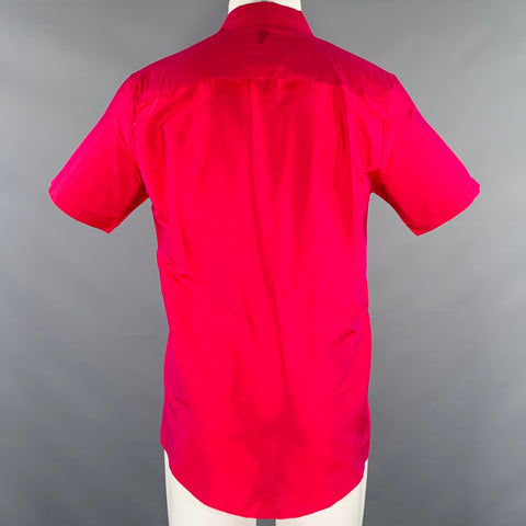 VERSACE COLLECTION Size M Red Shimmery Cotton Hidden Buttons Short Sleeve Camp Shirt