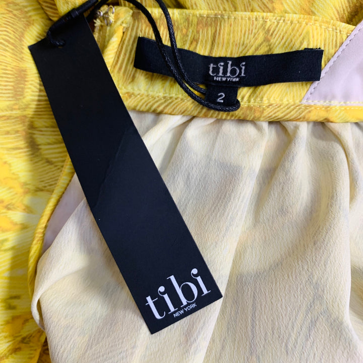 TIBI Size 2 Yellow Brown Polyester Print Halter Dress