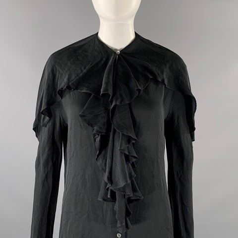 JIL SANDER Size 0 Black Silk Ruffled Blouse
