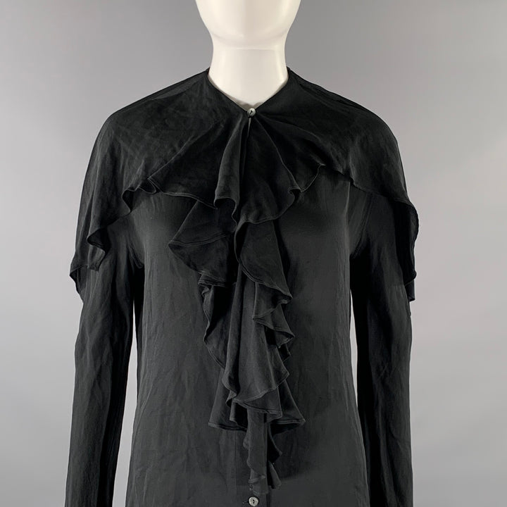 JIL SANDER Size 0 Black Silk Ruffled Blouse