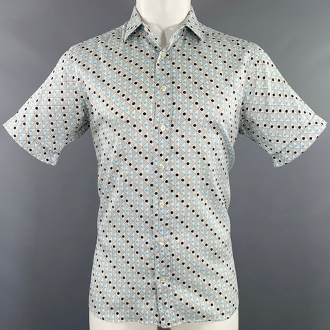 ETRO Size M White Black Blue Abstract Short Sleeve Shirt
