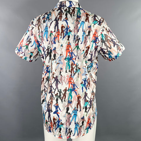 ROBERT GRAHAM Size M White Multi Color Figures Cotton Blend Short Sleeve Shirt
