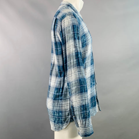 JOHN VARVATOS STAR USA Size M Blue White Plaid Cotton Long Sleeve Shirt