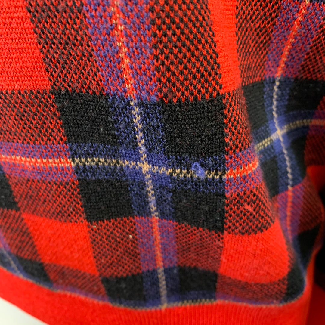 EQUIPMENT Size S Red Black Blue Wool Blend Plaid Crew Neck Pullover