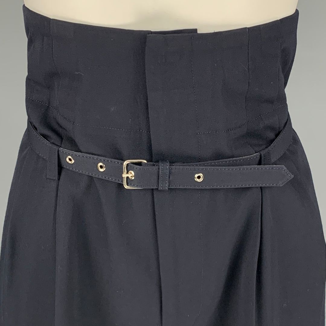 COMME des GARCONS 1989 Size S Navy Wool Belted High Waisted Wide Leg Dress Pants