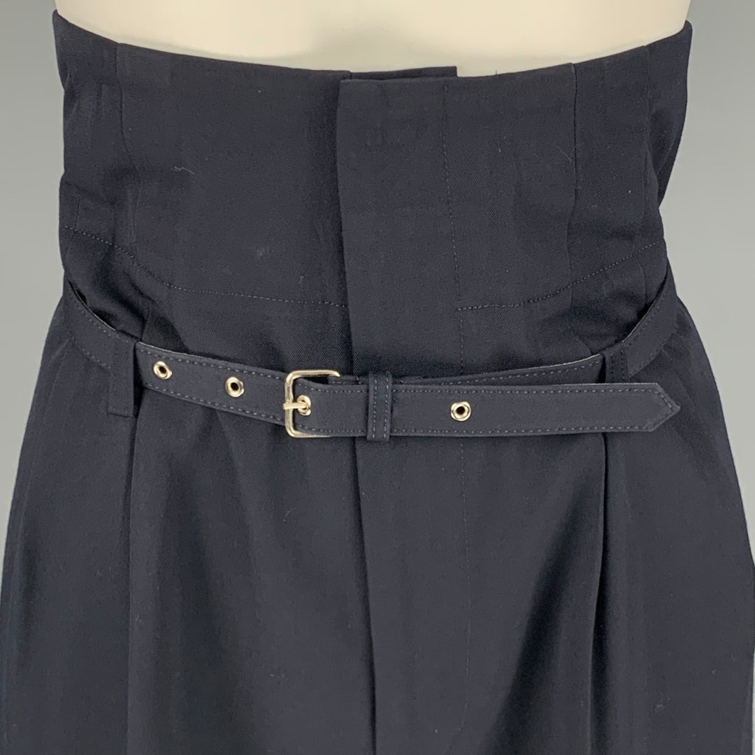 COMME des GARCONS 1989 Size S Navy Wool Belted High Waisted Wide Leg D   Sui Generis Designer Consignment