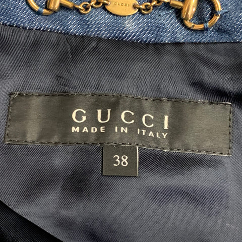 GUCCI Size 2 Blue Lyocell Twill Notch Lapel Single Button Jacket Blazer