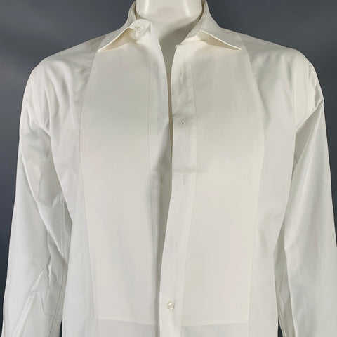 BERGDORF GOODMAN Size L White Cotton Tuxedo Long Sleeve Shirt