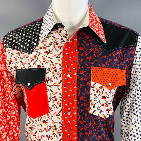 CALVIN KLEIN COLLECTION Size S Multi Color Patchwork Bandana Cotton Long Sleeve Shirt