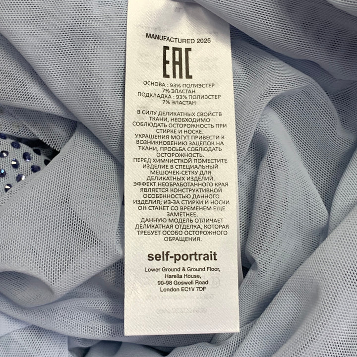 SELF-PORTRAIT SS25 Size 2 Pale Blue Polyester Blend Rhinestones Ruched Cutouts Dress Top