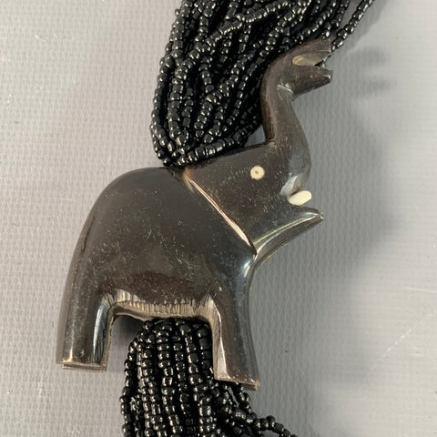 Collier Éléphant Perlé Noir VINTAGE