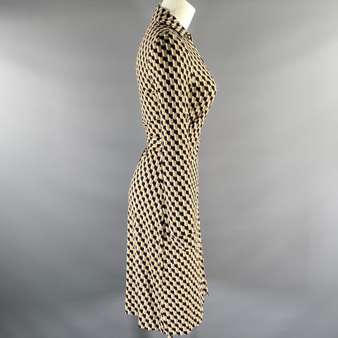 DIANE VON FURSTENBERG Size S Camel White Black Geometric Viscose Elastane Wrap Dress