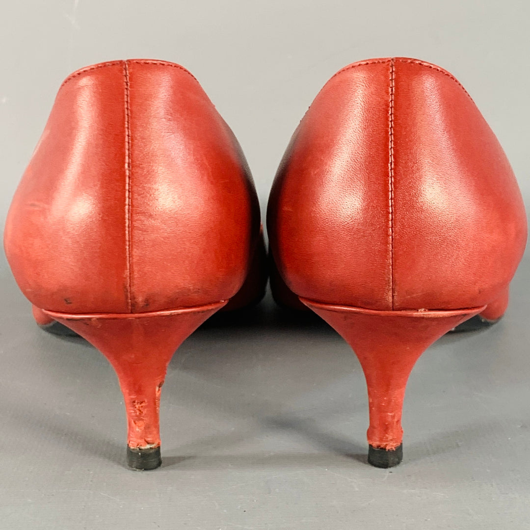 PRADA Size 8 Red Leather Kitten Heel Pointed Toe Pumps