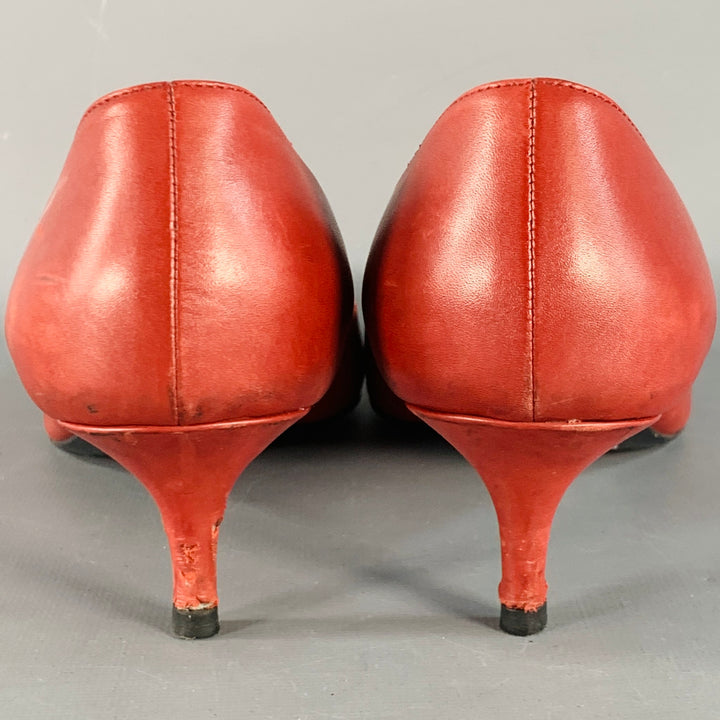 PRADA Size 8 Red Leather Kitten Heel Pointed Toe Pumps