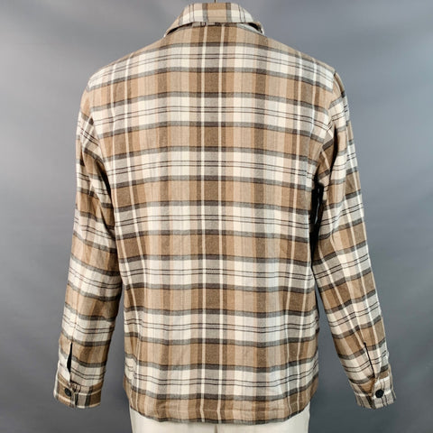 SAKS FIFTH AVENUE Chemise Veste en Coton Carreaux Marron Gris Crème Taille L