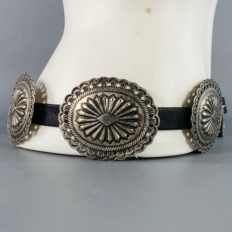 POLO by RALPH LAUREN Size L Black Silver Leather Metal Concho Belt