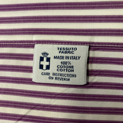 TRUZZI Size XL White Purple Stripe Cotton French Cuff Long Sleeve Shirt