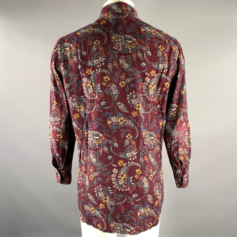 KITON Size M Burgundy Floral Long Sleeve Shirt