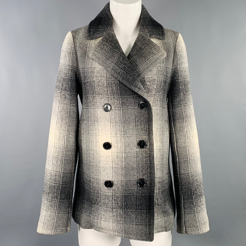ALEXANDER WANG Size 0 Grey Black White Wool Blend Plaid Jacket