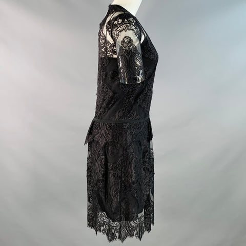 BURBERRY Size XS Black Lace Short Sleeve Drop Waist Knee Length Cocktail Dress