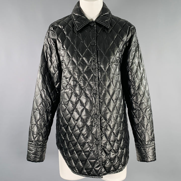 THEORY Size S Black Faux Leather Quilted Snaps Shirt Jacket