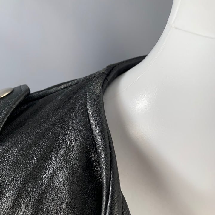 JOHN RICHMOND Size M Black Silver Leather Patches Zip Pockets Biker Jacket