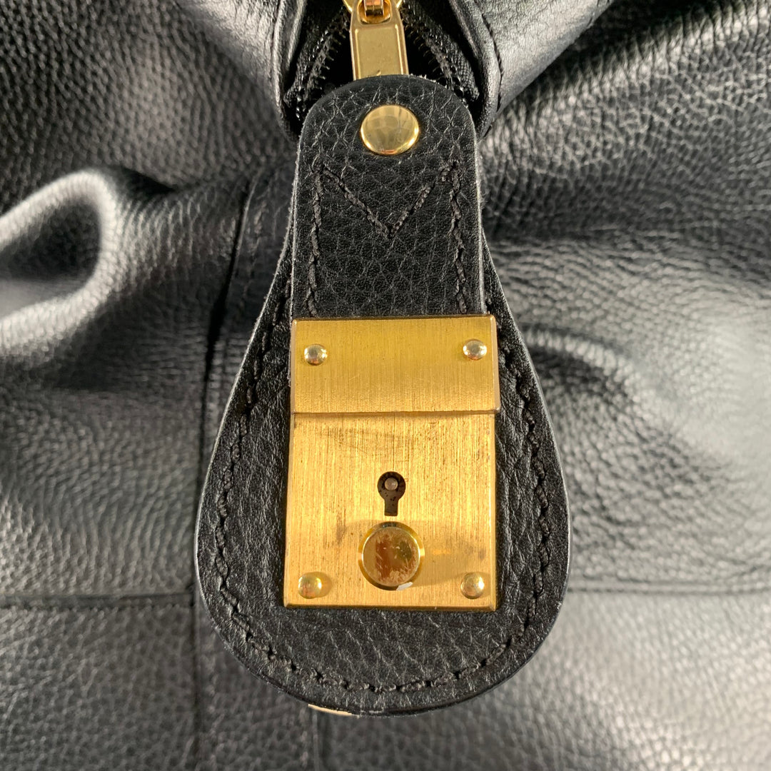 BARNEYS NEW YORK Size One Size Black Gold Crackled Leather Duffle Bags