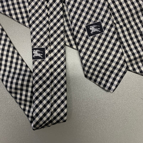 BURBERRY Black White Gingham Silk Tie