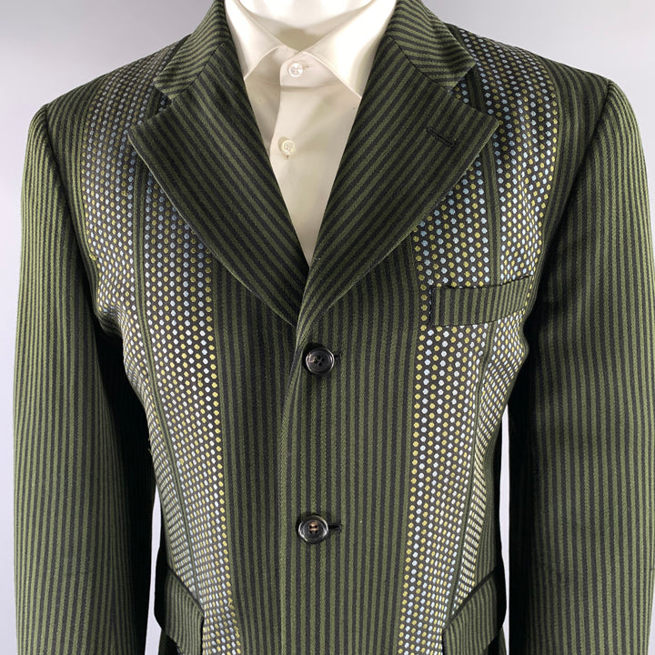 COMME des GARCONS Size M Green Navy Stripe Dot Wool Blend Sport Coat